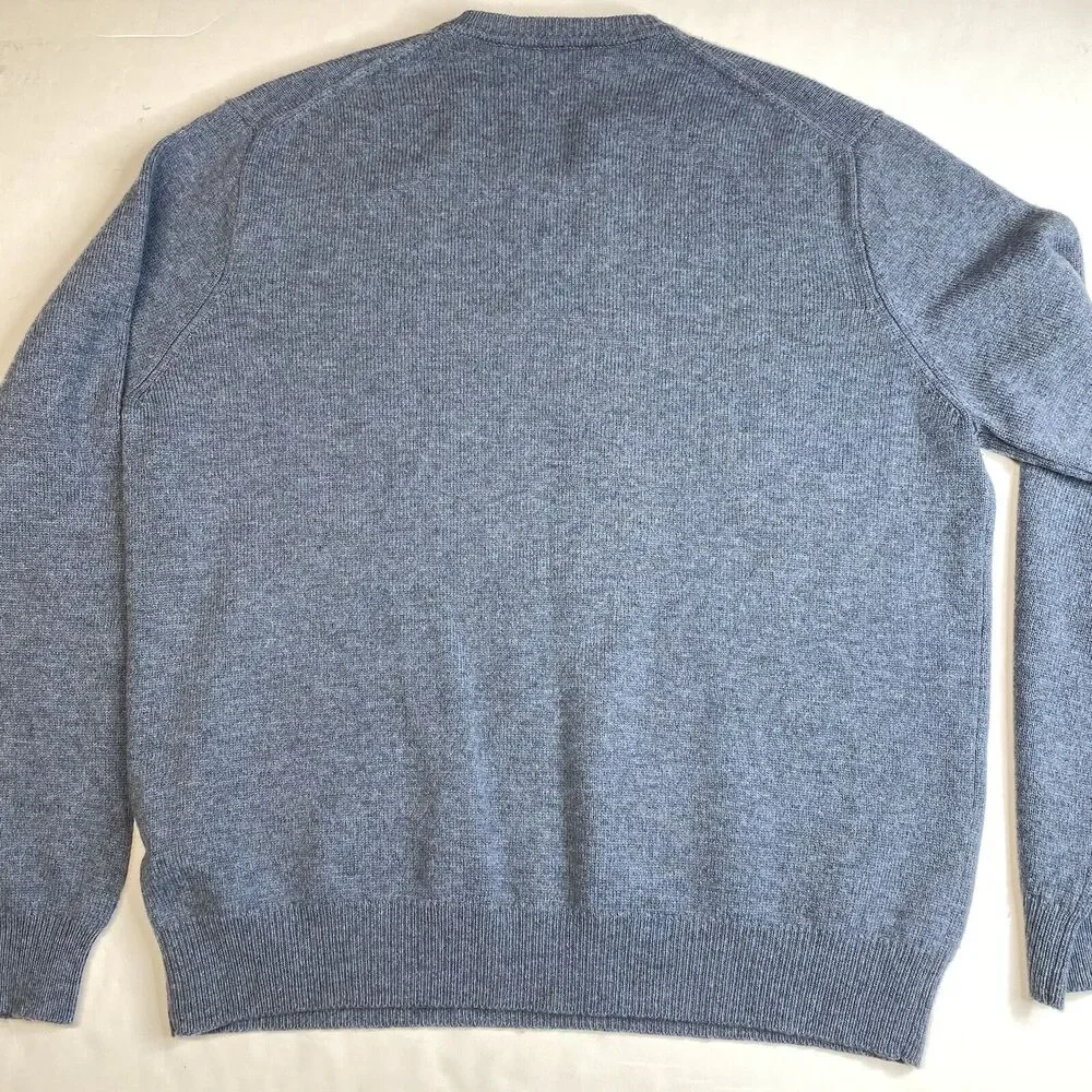 Merino Wool Sweater Mens XL J Crew Blue Long Sleeve Knit V-Neck Casual Top